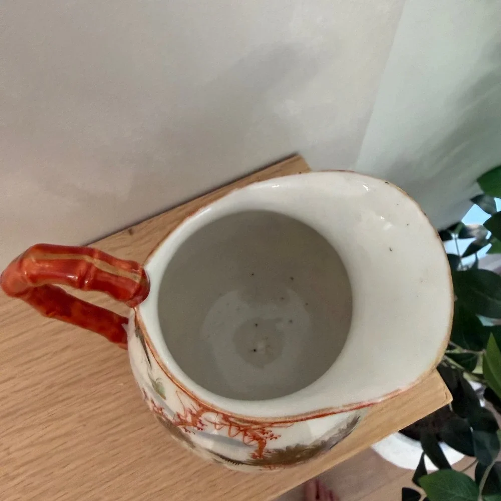 Vintage Japanese‎ Kutani Porcelain Peacock Creamer Pitcher Gold Gilt Handle